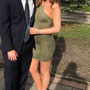 Faux suede olive green mini dress